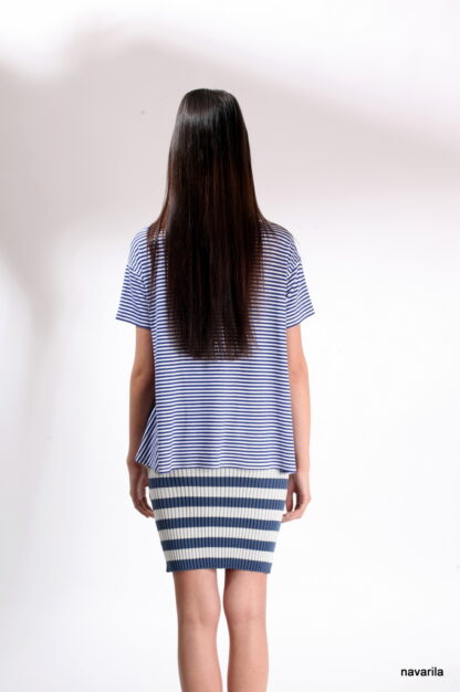 IMG 3616 COLA-summer cotton striped skirt Ribbed straight skirt made of 100% certified cotton, length above the knees, striped /2.5 cm wide stripes /. There is a tunnel with a rubber at the waist. We offer 4 colors: blue / cream, blue-gray, black-gray and cream / gray. SIZE S,M,L,XL. Gentle hand wash up to 30 degrees / all models are already pre-washed /, hang on a hanger after washing. MADE WITH LOVE IN THE CZECH REPUBLIC! Ribbed straight skirt made of 100% certified cotton, length above the knees, striped /2.5 cm wide stripes /. There is a tunnel with a rubber at the waist. We offer 4 colors: blue / cream, blue-gray, black-gray and cream / gray. SIZE S,M,L,XL. Gentle hand wash up to 30 degrees / all models are already pre-washed /, hang on a hanger after washing. MADE WITH LOVE IN THE CZECH REPUBLIC!