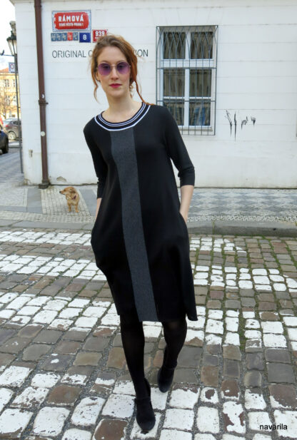 IMG 7939 NOIRA- black dress with pockets Original knitted dress with a gray stripe on the PD as a unique original. Material - mixed yarn from an Italian manufacturer consisting of 50 Ba + 50% polyester, all models are already pre-washed, maintenance very practical - machine wash on a delicate program. Only to order - size S, M, L This is a unique original, the two models are never completely identical. Original knitted dress with a gray stripe on the PD as a unique original. Material - mixed yarn from an Italian manufacturer consisting of 50 Ba + 50% polyester, all models are already pre-washed, maintenance very practical - machine wash on a delicate program. Only to order - size S, M, L This is a unique original, the two models are never completely identical.
